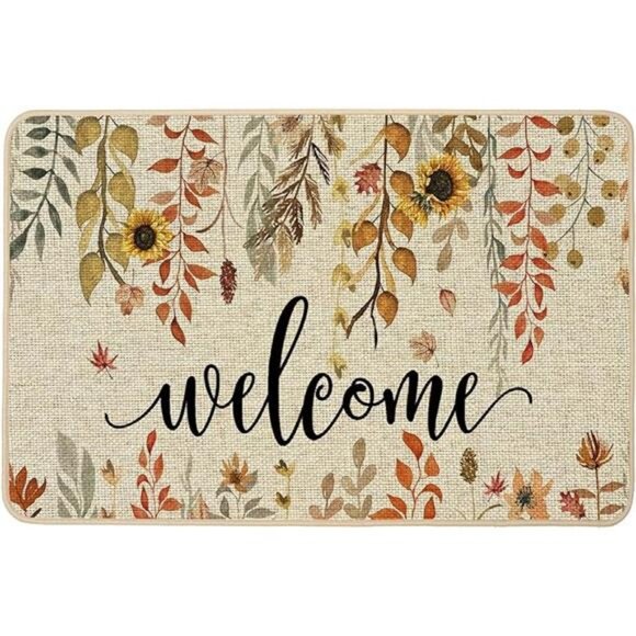 Welcome Fall Doormat Indoor Outdoor Patio Eucalyptus Leaves Sunflowers Door Mats - Picture 7 of 7